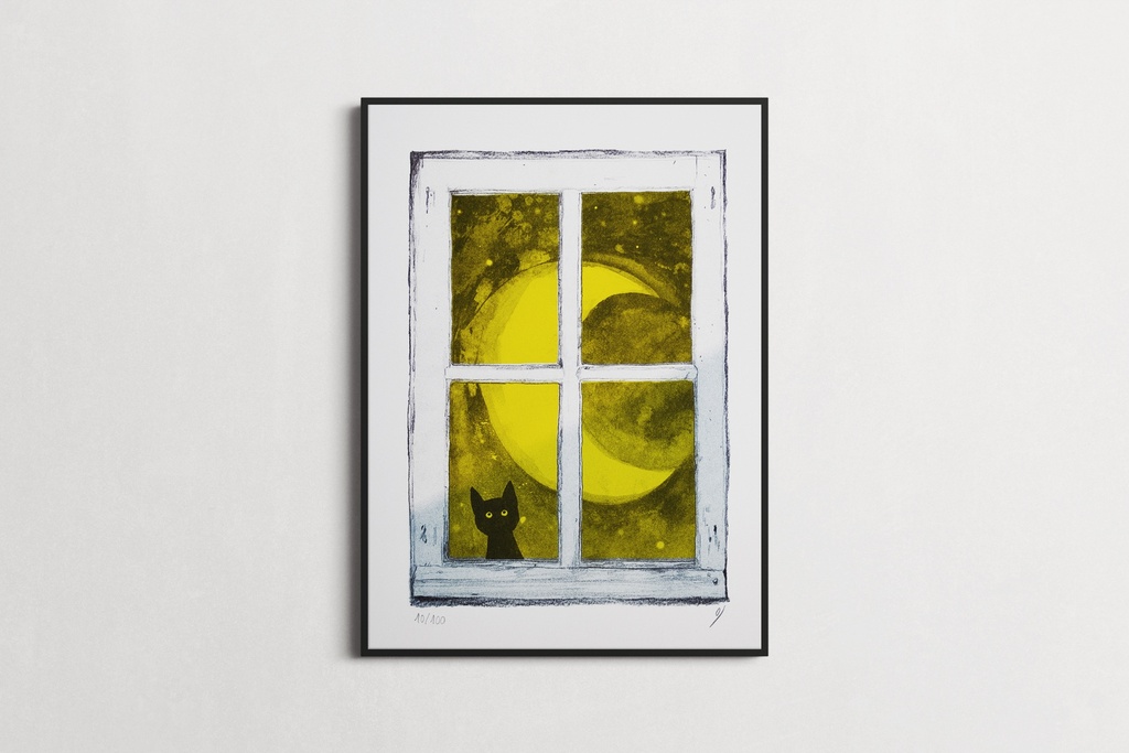 Le chat noir à la fenêtre