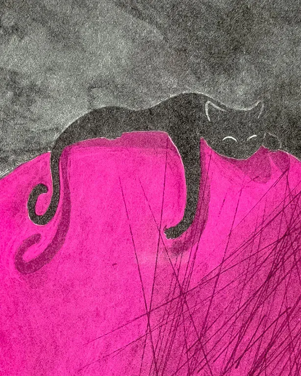 Supiot-Chat noir au fauteuil rose