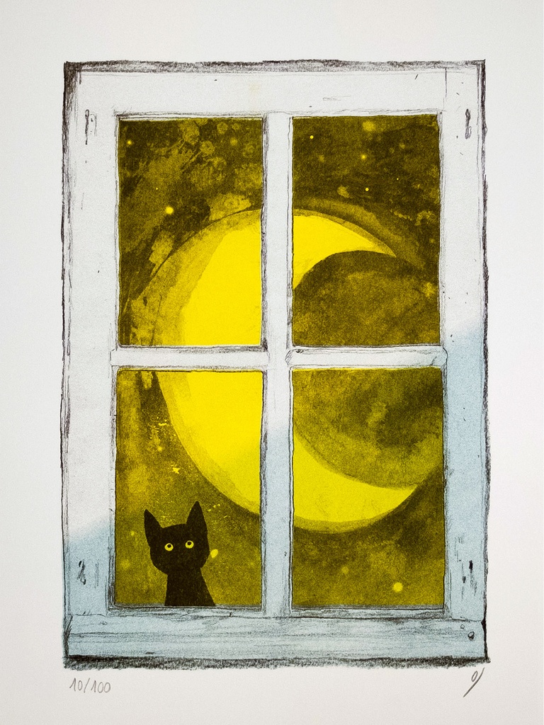 Le chat noir à la fenêtre