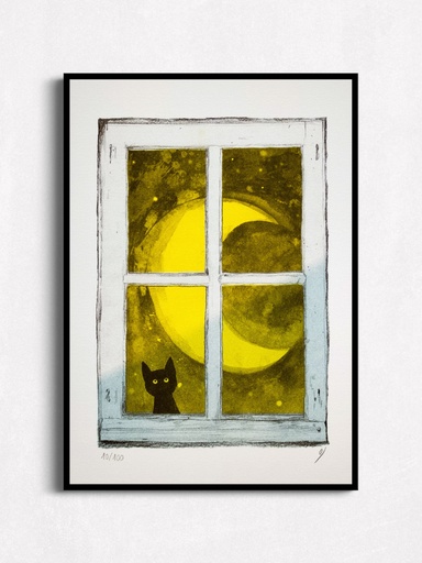 Le chat noir à la fenêtre