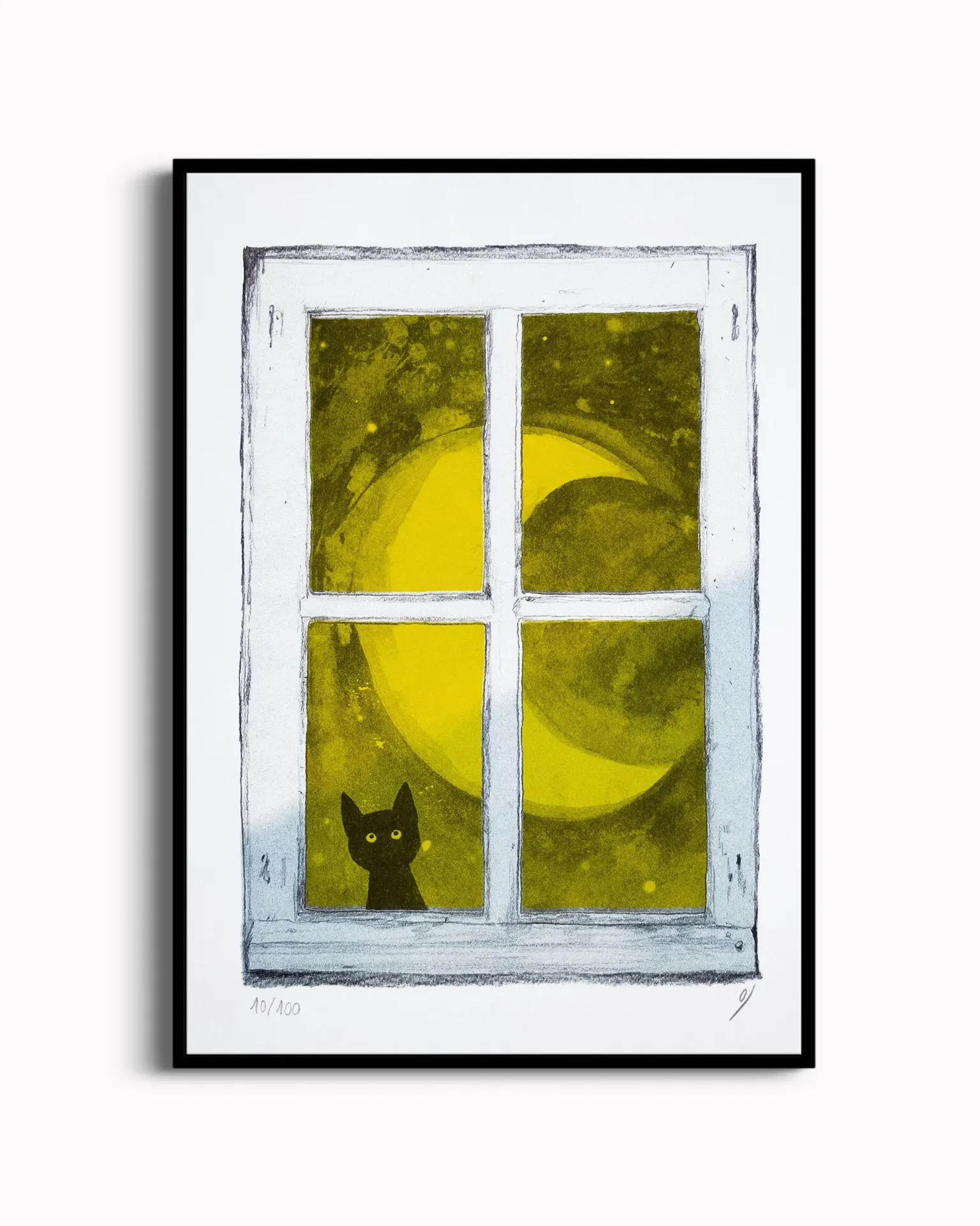 Le chat noir à la fenêtre